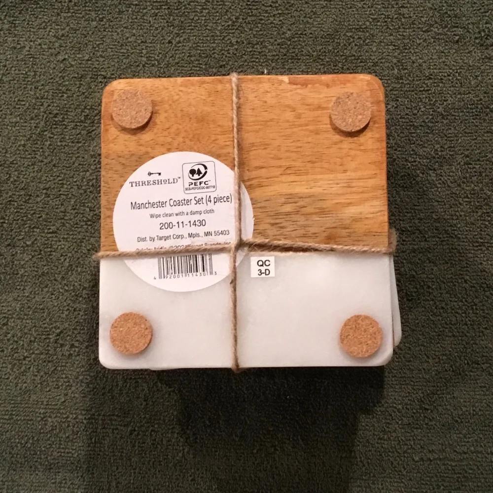 Two Sets Of Threshold Manchester Coasters - Marble And Wood 4 Count(8 Total)